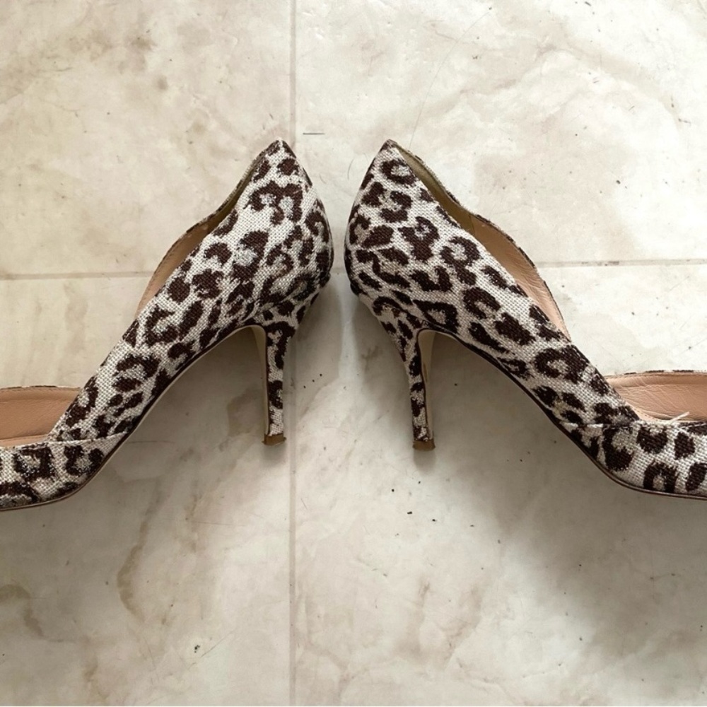$248 J. Crew Made in Italy Leopard Print Glitter Pointed Toe D'Orsay Heels sz 7 - Picture 5 of 13